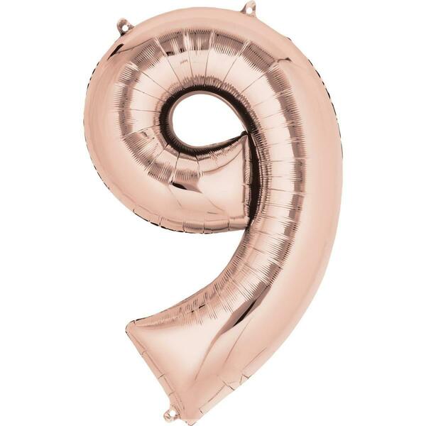 Anagram 34 in. Rose Gold Number 9 Super Shape Foil Balloon 87805